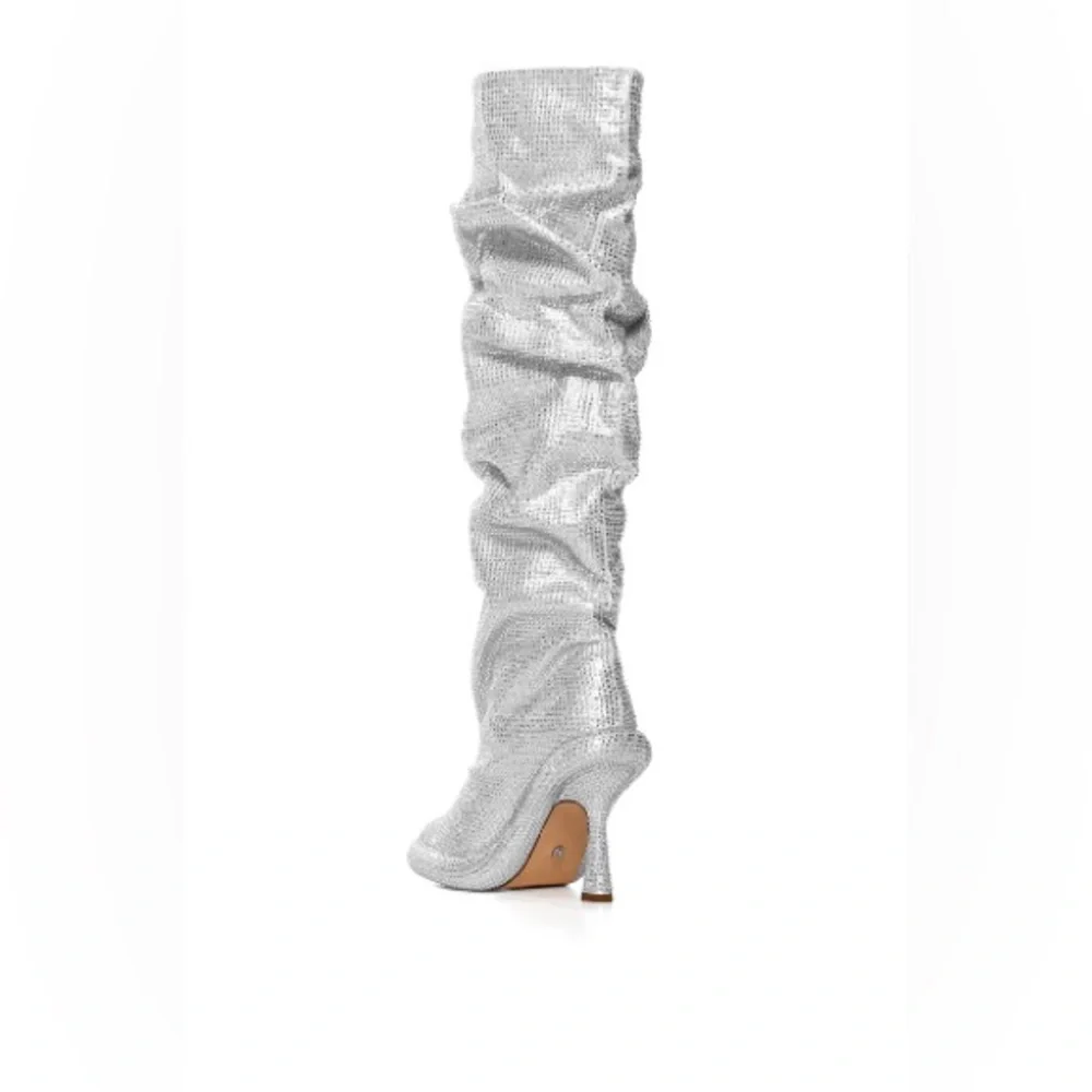 AZALEA WANG BAREFOOT SILVER OVER THE KNEE RHINESTONE BOOT 8.5 NEW